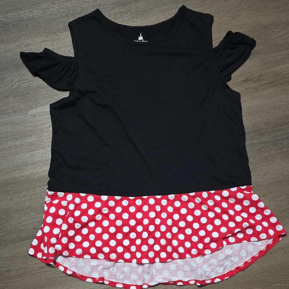 Disney Black and Red Polka Dot Short Sleeve Top